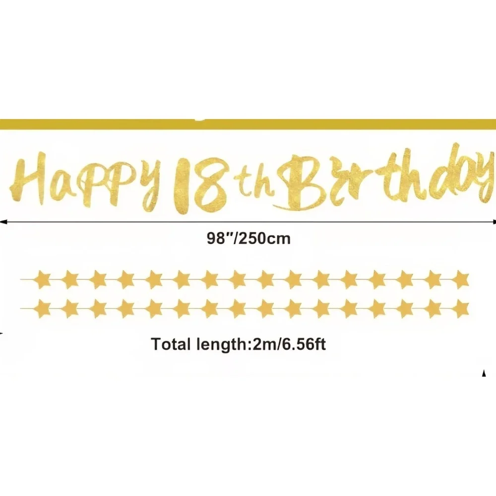 18th Birthday Decorations Set - Gold Birthday Banner, Cake Topper, Candels More